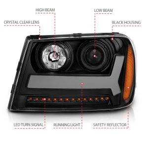 Chevrolet Trailblazer Headlights - ANZO - Projector with Plank Style Design - Black w/ Amber - `06-`09