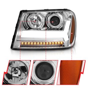 Chevrolet Trailblazer Headlights - ANZO - Projector, Plank Style Design - Chrome w/ Amber - `06-`09