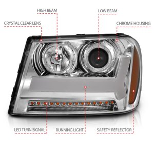 Chevrolet Trailblazer Headlights - ANZO - Projector, Plank Style Design - Chrome w/ Amber - `06-`09
