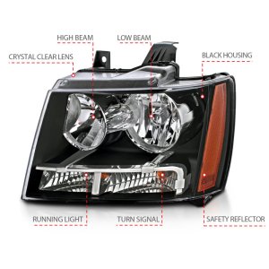Chevrolet Tahoe Headlight Set - ANZO - Crystal - Black - `07-`14