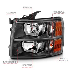 Chevrolet Silverado Headlights - ANZO - Crystal - Black - `07-`13