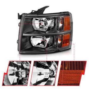 Chevrolet Silverado Headlights - ANZO - Crystal - Black - `07-`13