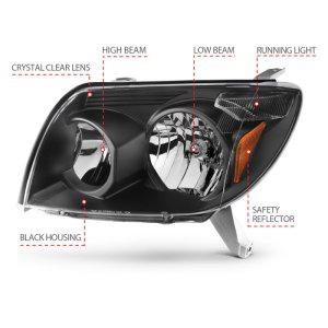 Toyota 4Runner Crystal Headlight Set - ANZO - Clear Lens, Black Housing - Black - `03-`05