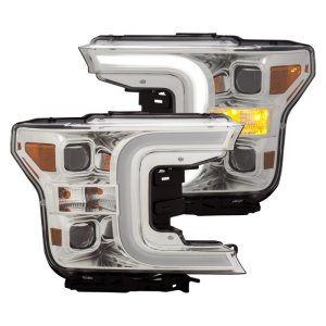 Ford F-150 Headlights - ANZO - Projector w/Plank Style Switchback - Chrome w/Amber - `18-`19