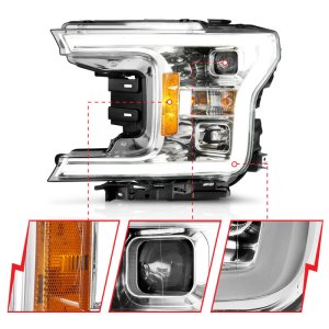 Ford F-150 Headlights - ANZO - Projector w/Plank Style Switchback - Chrome w/Amber - `18-`19