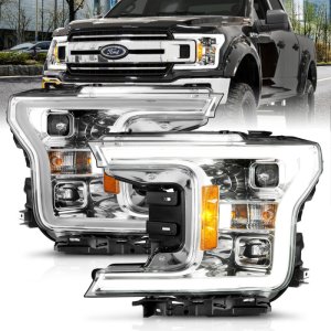 Ford F-150 Headlights - ANZO - Projector w/Plank Style Switchback - Chrome w/Amber - `18-`19