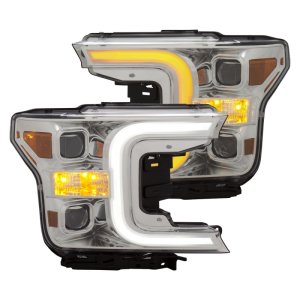 Ford F-150 Headlights - ANZO - Projector w/Plank Style Switchback - Chrome w/Amber - `18-`19