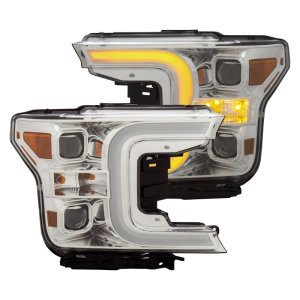 Ford F-150 Headlights - ANZO - Projector w/Plank Style Switchback - Chrome w/Amber - `18-`19