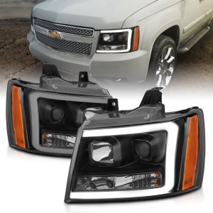 Chevrolet Tahoe Headlight Set - ANZO - Projector w/ Plank Style Switchback - Black w/ Amber - `07-`14 Chevrolet Tahoe Headlight Set - ANZO - Projector w/ Plank Style Switchback - Black w/ Amber - `07-`14