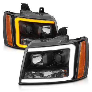 Chevrolet Tahoe Headlight Set - ANZO - Projector w/ Plank Style Switchback - Black w/ Amber - `07-`14 Chevrolet Tahoe Headlight Set - ANZO - Projector w/ Plank Style Switchback - Black w/ Amber - `07-`14