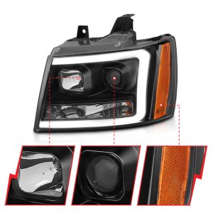 Chevrolet Tahoe Headlight Set - ANZO - Projector w/ Plank Style Switchback - Black w/ Amber - `07-`14 Chevrolet Tahoe Headlight Set - ANZO - Projector w/ Plank Style Switchback - Black w/ Amber - `07-`14