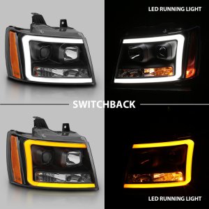 Chevrolet Tahoe Headlight Set - ANZO - Projector w/ Plank Style Switchback - Black w/ Amber - `07-`14 Chevrolet Tahoe Headlight Set - ANZO - Projector w/ Plank Style Switchback - Black w/ Amber - `07-`14