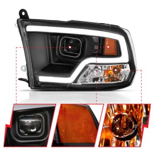 Dodge Ram 1500 LED/Projector Headlights - ANZO - Plank Style w/ Halo - Black - `09-`18