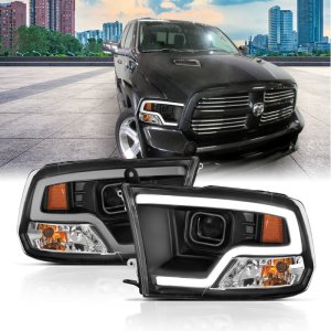 Dodge Ram 1500 LED/Projector Headlights - ANZO - Plank Style w/ Halo - Black - `09-`18
