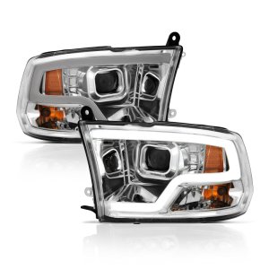 Dodge Ram 1500 LED/Projector Headlights - ANZO - Plank Style, Halo - Chrome - `09-`18 Dodge Ram 1500 LED/Projector Headlights - ANZO - Plank Style, Halo - Chrome - `09-`18
