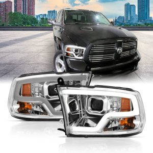 Dodge Ram 1500 LED/Projector Headlights - ANZO - Plank Style, Halo - Chrome - `09-`18