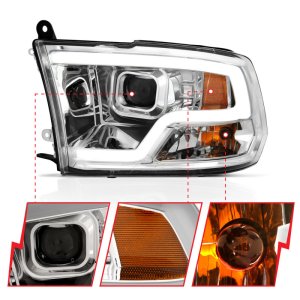 Dodge Ram 1500 LED/Projector Headlights - ANZO - Plank Style, Halo - Chrome - `09-`18 Dodge Ram 1500 LED/Projector Headlights - ANZO - Plank Style, Halo - Chrome - `09-`18