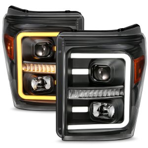 Ford F250 Headlights - ANZO - Projector w/ Plank Style Switchback - Black w/ Amber - `11-`16