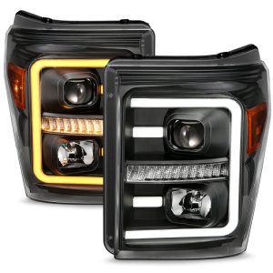 Ford F250 Headlights - ANZO - Projector w/ Plank Style Switchback - Black w/ Amber - `11-`16