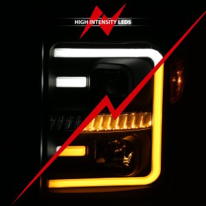 Ford F250 Headlights - ANZO - Projector w/ Plank Style Switchback - Black w/ Amber - `11-`16
