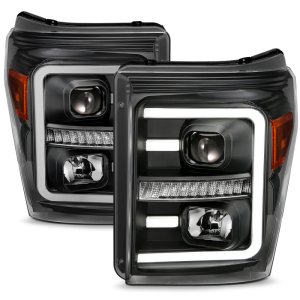 Ford F250 Headlights - ANZO - Projector w/ Plank Style Switchback - Black w/ Amber - `11-`16