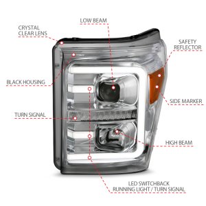 Ford F-250 Projector Headlights - ANZO - Plank Style Switchback - Chrome w/Amber - `11-`16