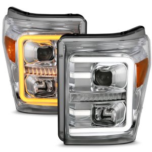 Ford F-450 Projector Headlights - ANZO - Plank Style Switchback - Chrome w/Amber - `11-`16