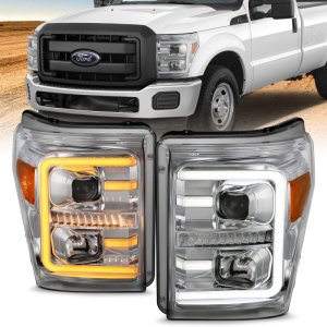 Ford F-450 Projector Headlights - ANZO - Plank Style Switchback - Chrome w/Amber - `11-`16