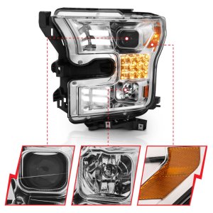 Ford F-150 Headlights - ANZO - Proj w/ Plank Style Design, Sequential Turn Signal - Chrome w/ Amber - `15-`17