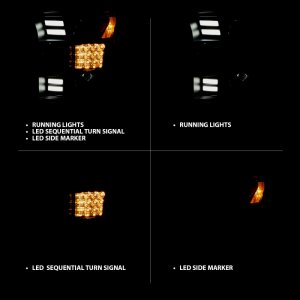 Ford F-150 Headlights - ANZO - Proj w/ Plank Style Design, Sequential Turn Signal - Chrome w/ Amber - `15-`17