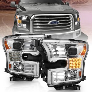 Ford F-150 Headlights - ANZO - Proj w/ Plank Style Design, Sequential Turn Signal - Chrome w/ Amber - `15-`17