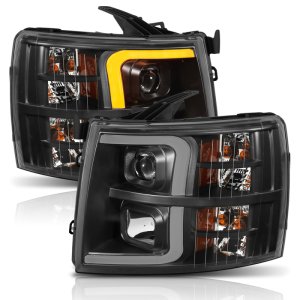 Chevrolet Silverado 1500 LED/Projector Headlights - ANZO - Plank Style Switchback - Black w/ Amber - `07-`13
