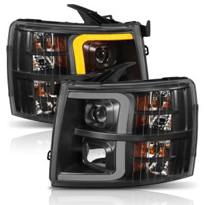 Chevrolet Silverado 1500 LED/Projector Headlights - ANZO - Plank Style Switchback - Black w/ Amber - `07-`13