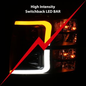 Chevrolet Silverado 1500 LED/Projector Headlights - ANZO - Plank Style Switchback - Black w/ Amber - `07-`13