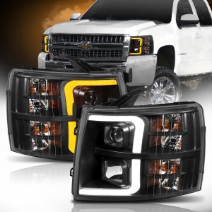 Chevrolet Silverado 1500 LED/Projector Headlights - ANZO - Plank Style Switchback - Black w/ Amber - `07-`13