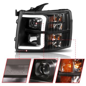Chevrolet Silverado 1500 LED/Projector Headlights - ANZO - Plank Style Switchback - Black w/ Amber - `07-`13