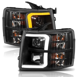 Chevrolet Silverado 1500 LED/Projector Headlights - ANZO - Plank Style Switchback - Black w/ Amber - `07-`13