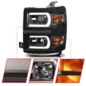 Chevrolet Silverado 1500 Headlights - ANZO - Projector w/ Plank Style Switchback - Black w/ Amber - `14-`15
