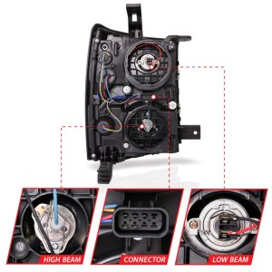 Chevrolet Silverado 1500 Headlights - ANZO - Projector w/ Plank Style Switchback - Black w/ Amber - `14-`15