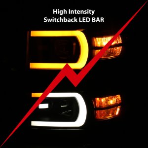 Chevrolet Silverado 1500 Headlights - ANZO - Projector w/ Plank Style Switchback - Black w/ Amber - `14-`15