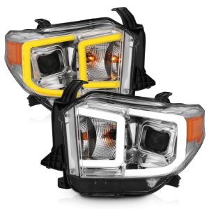Toyota Tundra Headlight Set - ANZO - Projector w/ Plank Style Switchback - Chrome w/ Amber - `14-`17
