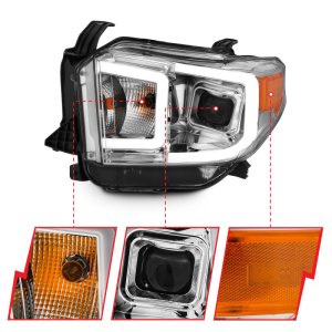 Toyota Tundra Headlight Set - ANZO - Projector w/ Plank Style Switchback - Chrome w/ Amber - `14-`17