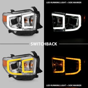 Toyota Tundra Headlight Set - ANZO - Projector w/ Plank Style Switchback - Chrome w/ Amber - `14-`17