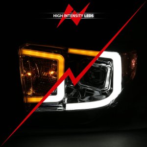 Toyota Tundra Headlight Set - ANZO - Projector w/ Plank Style Switchback - Chrome w/ Amber - `14-`17