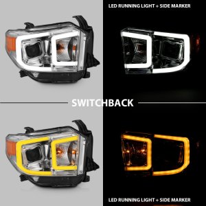 Toyota Tundra Headlight Set - ANZO - Projector w/ Plank Style Switchback - Chrome w/ Amber - `14-`17