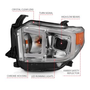 Toyota Tundra Headlight Set - ANZO - Projector w/ Plank Style Switchback - Chrome w/ Amber - `14-`17