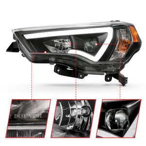 Toyota 4 Runner LED Projector Headlights - ANZO - Plank Style Switchback - Black w/ Amber - `14-`18