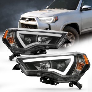 Toyota 4 Runner LED Projector Headlights - ANZO - Plank Style Switchback - Black w/ Amber - `14-`18