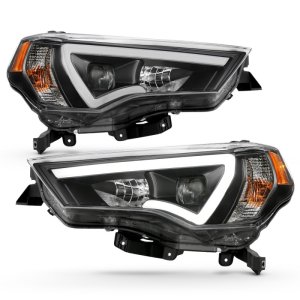 Toyota 4 Runner LED Projector Headlights - ANZO - Plank Style Switchback - Black w/ Amber - `14-`18