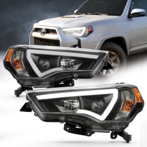 Toyota 4 Runner LED Projector Headlights - ANZO - Plank Style Switchback - Black w/ Amber - `14-`18